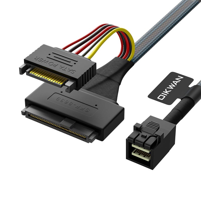 OIKWAN Internal 12G Mini SAS HD to U.2 / SFF-8643 to SFF-8639 Cable 0.5m with 15Pin SATA Power for U.2 SSD - Image 1
